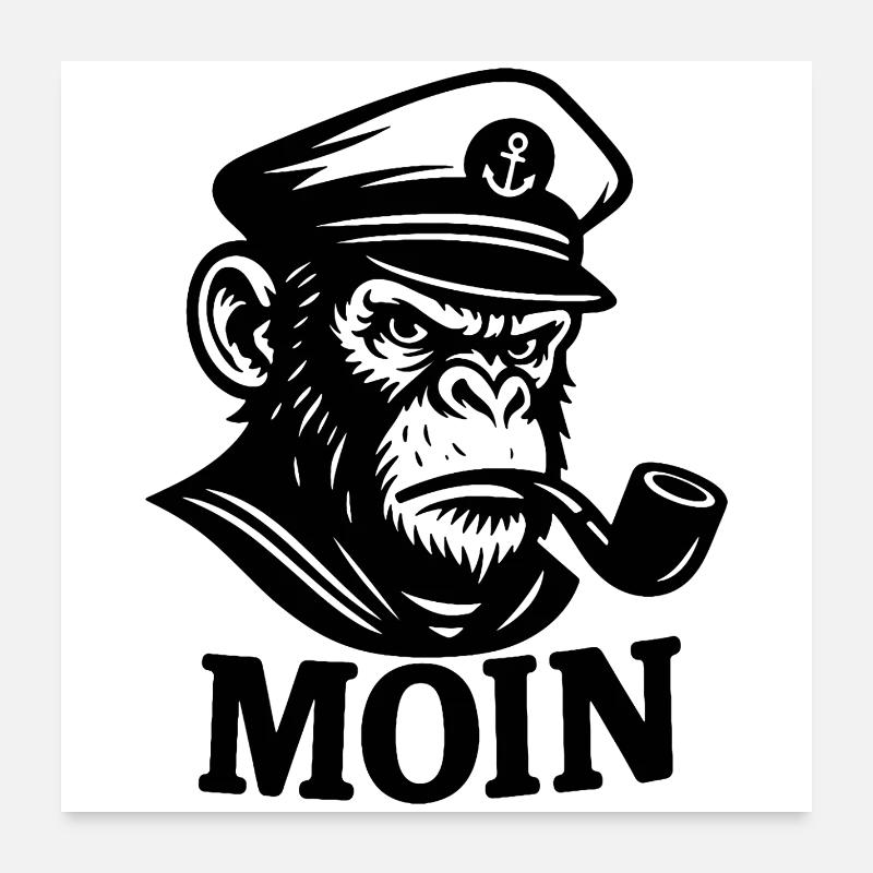 Captain Monkey with Whistle MOIN Design Poster 24" x 24" (60x60 cm)