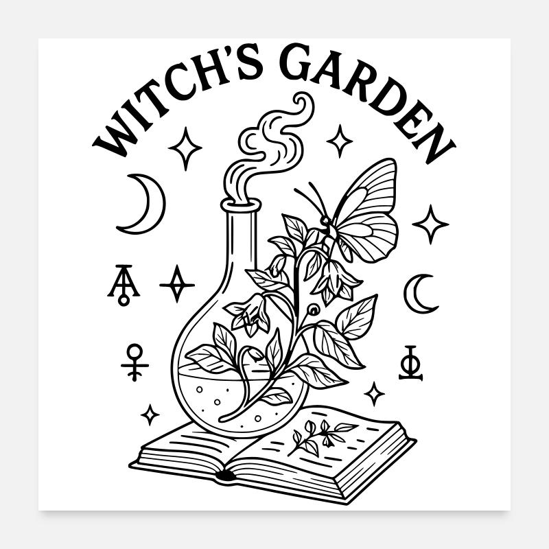Zauber Hexe Buch Garten Poster 60x60 cm