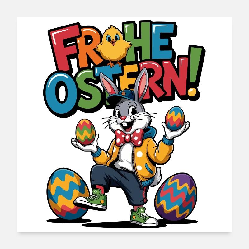 Happy Easter Bunny Cartoon Poster 24" x 24" (60x60 cm)