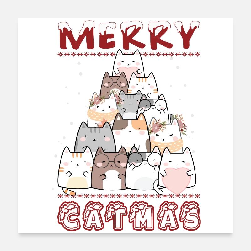 Merry Catmas - Poster 60x60 cm - Weiß