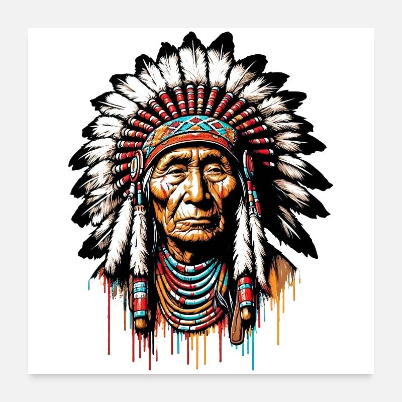 Amérindien Américain - Poster 60 x 60 cm - blanc