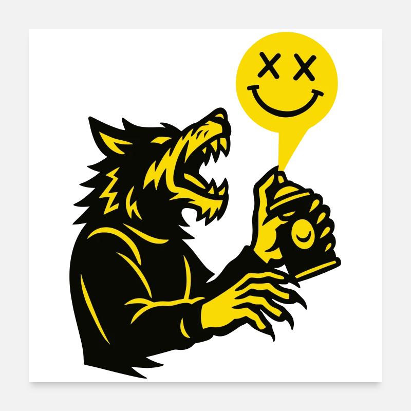 Graffiti Werwolf sprayt den Mond an! Poster 60x60 cm