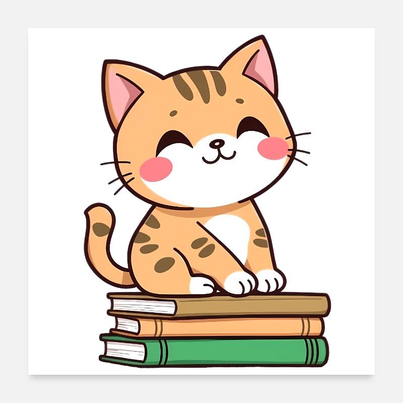 Katze mit Büchern Poster 60x60 cm