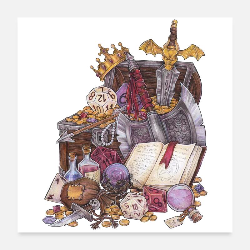 Coffre au trésor dans un donjon avec épée Magic Fantasy Poster 60 x 60 cm