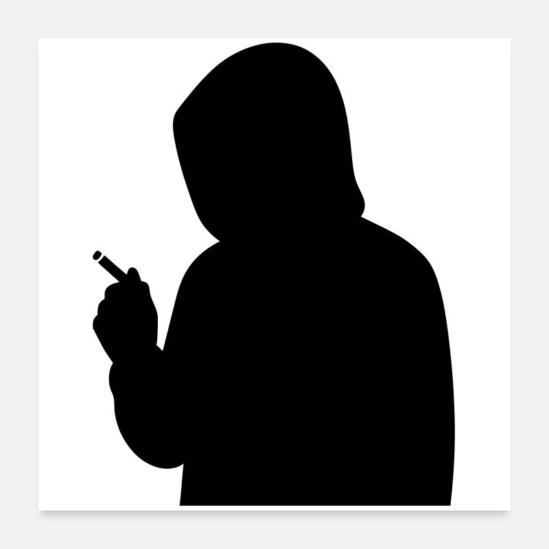 Silhouette avec sweat à capuche et cigarette Poster 60 x 60 cm