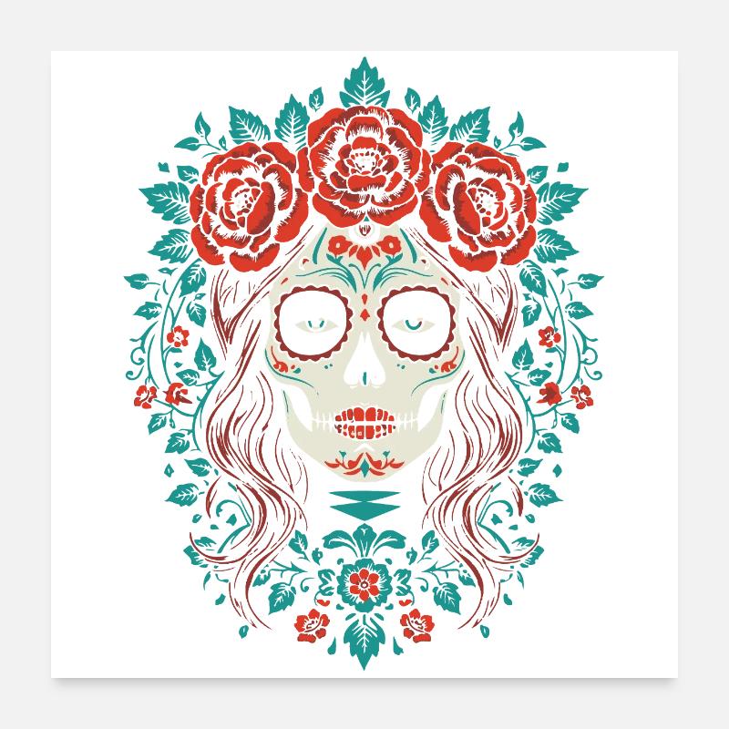 Sugar Skull Floral Crown Poster 24" x 24" (60x60 cm)