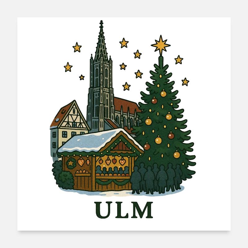 Cathédrale d’Ulm avec marché de Noël Poster 60 x 60 cm