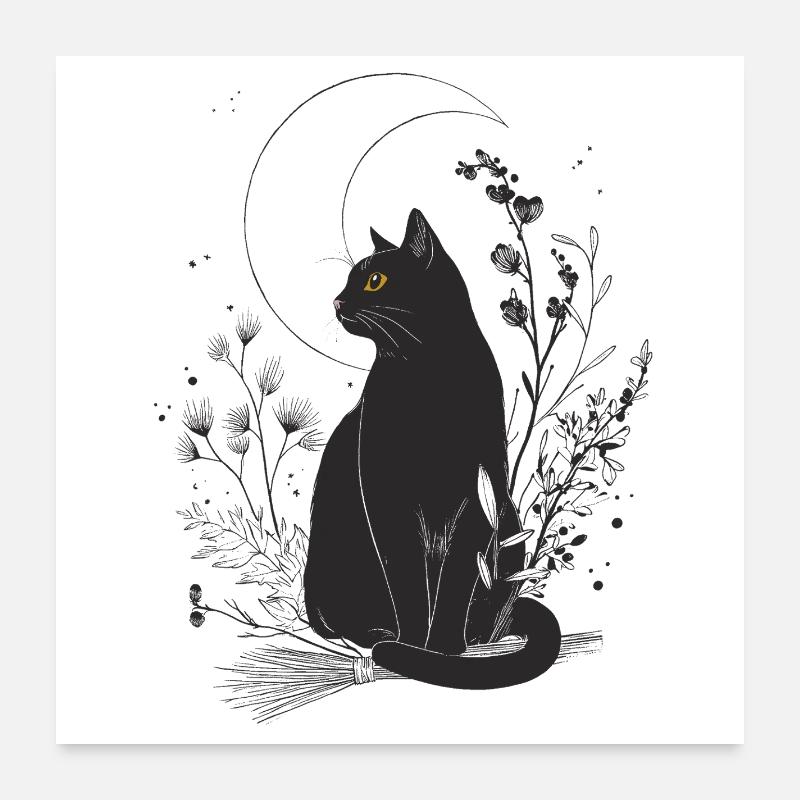 Chat noir au clair de lune Poster 60 x 60 cm