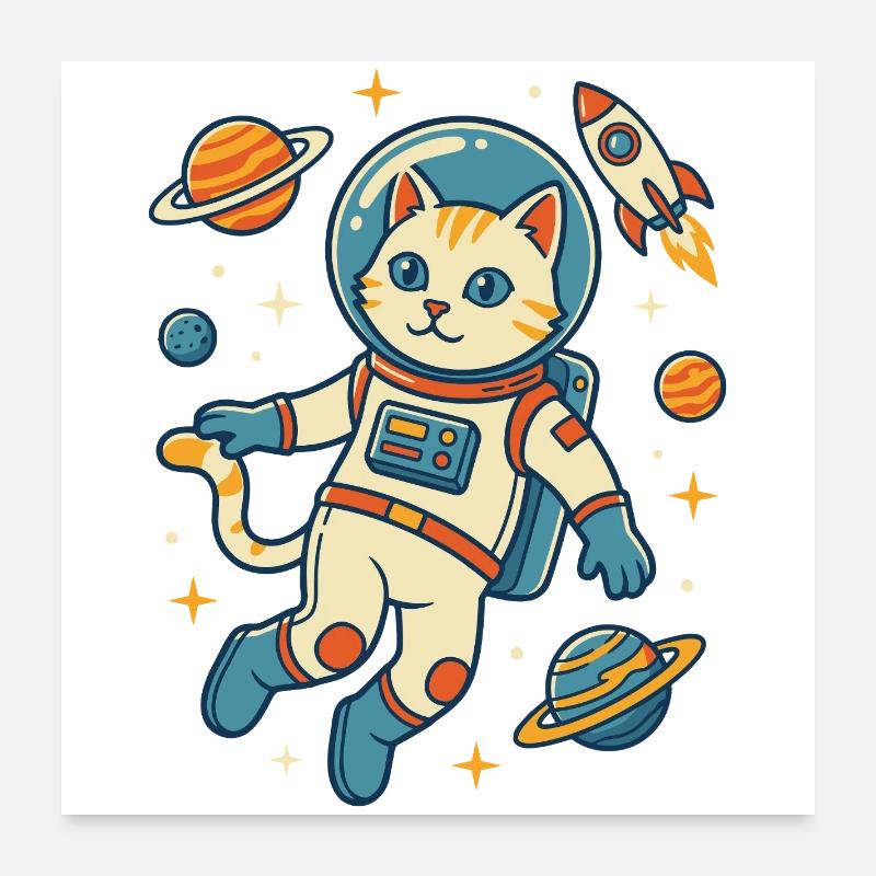 Chat astronaute dans l’espace Poster 60 x 60 cm