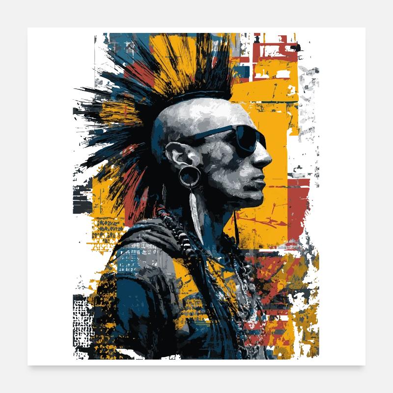 Punk Portrait with Mohawk Urban Art Poster 24" x 24" (60x60 cm)