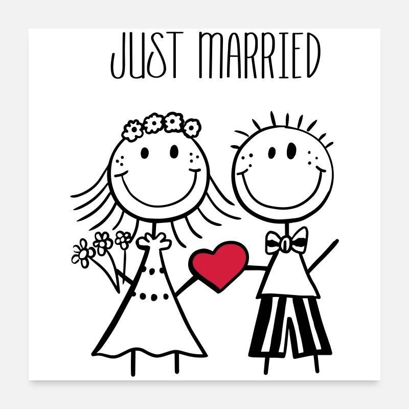 Juste marié mariée et le marié - mariage - cadeau Poster 60 x 60 cm