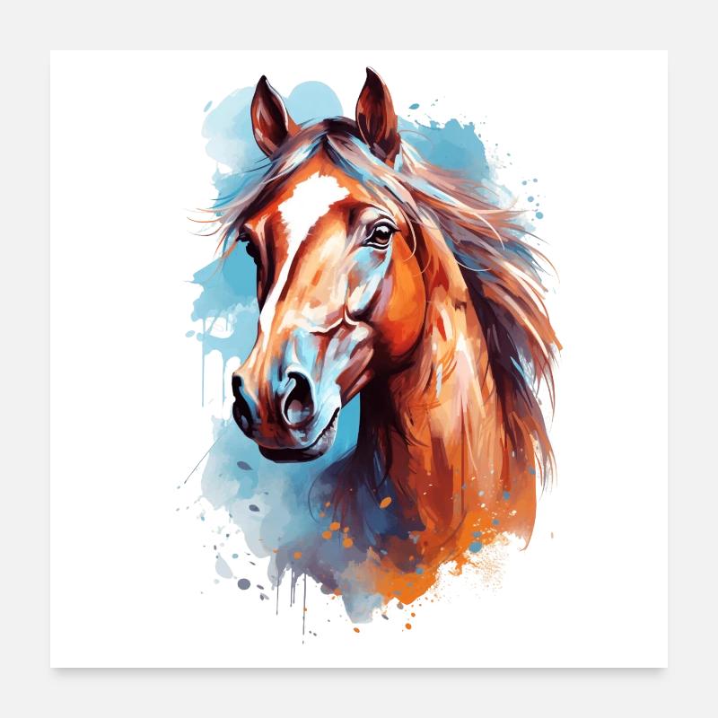 Aqaurell Pferd Design Poster 60x60 cm
