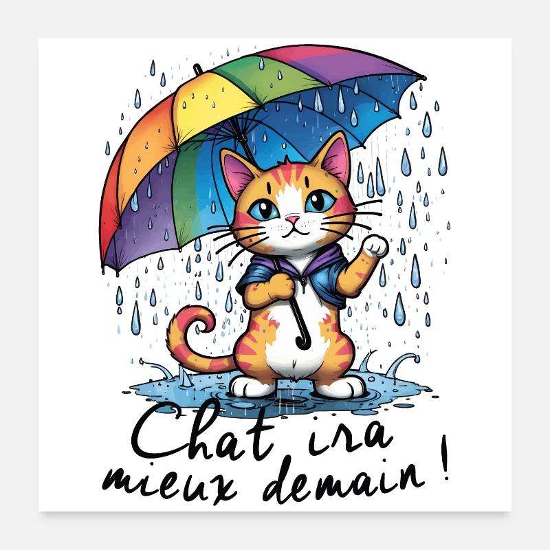 Chat ira mieux demain Poster 60 x 60 cm