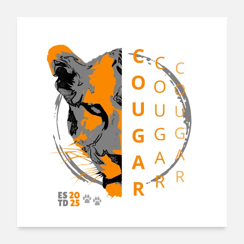 Couguar - demi-visage de l’animal dans l’ombre - Poster 60 x 60 cm - blanc