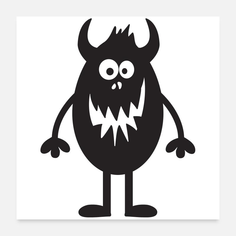 Mignon monstre heureux avec des cornes style dessin animé Poster 60 x 60 cm