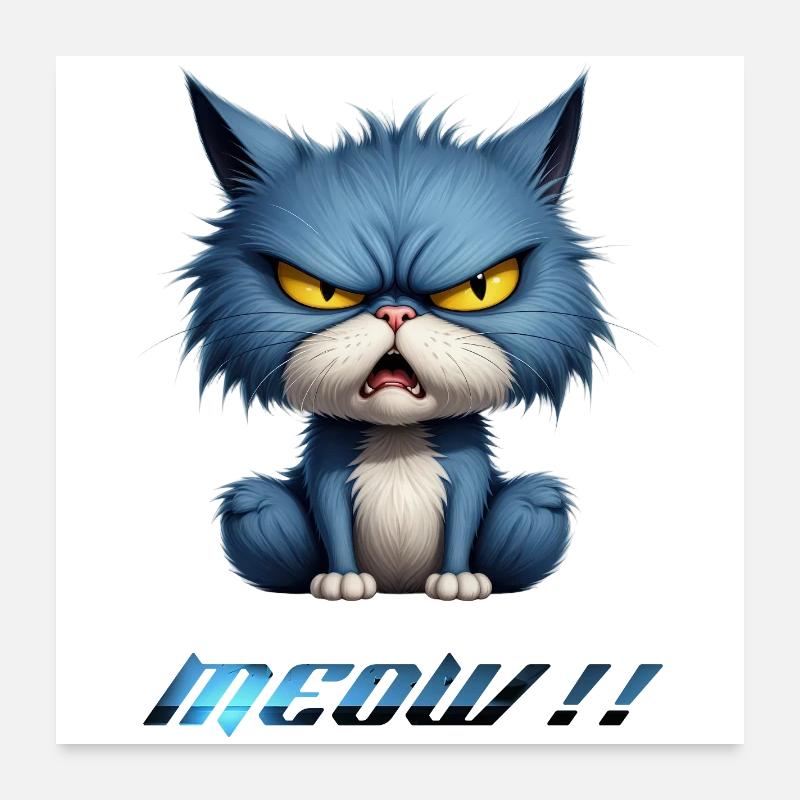 Angry Blue Cat Pixel Meow Poster 24" x 24" (60x60 cm)