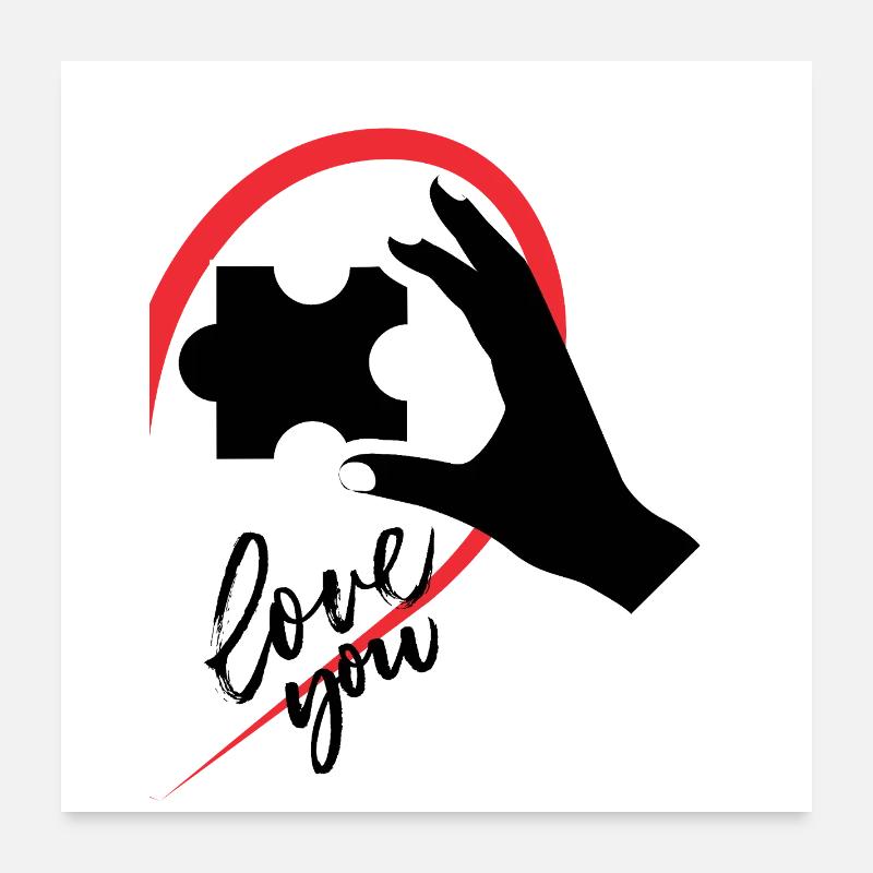 Hand, die ein Puzzle hält, halb ein Herz Poster 60x60 cm