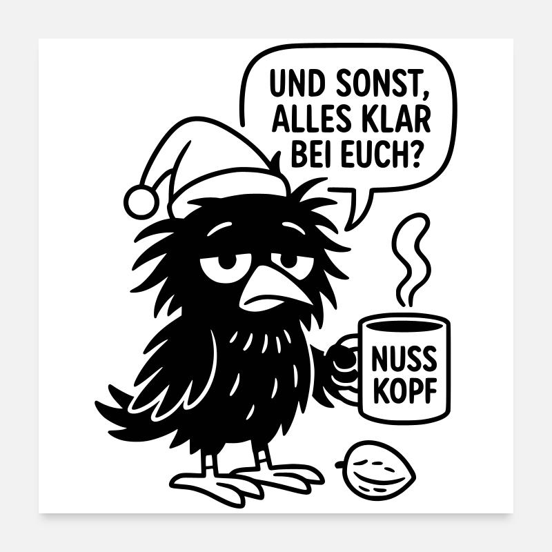 Corbeau mignon avec tasse et bulle de dialogue Poster 60 x 60 cm