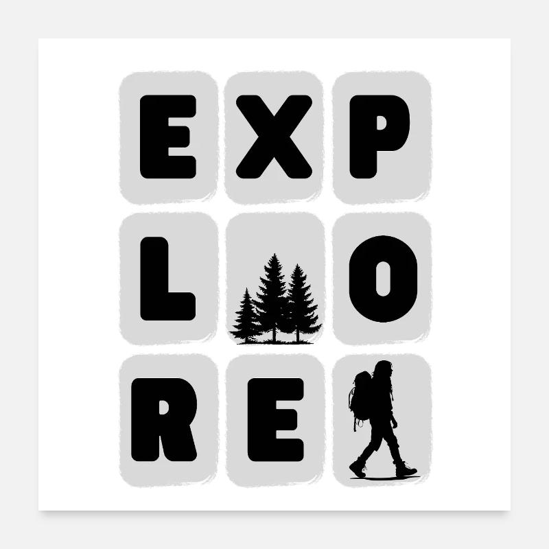 Abenteuerliche Wanderung Silhouette Design Poster 60x60 cm