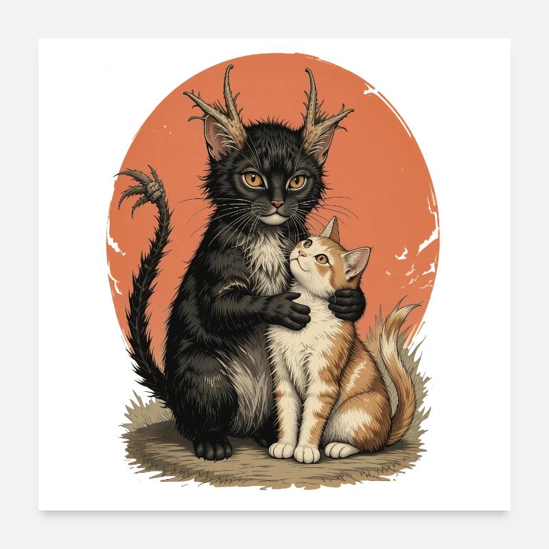 Antlered Cat Companions Poster 24" x 24" (60x60 cm)