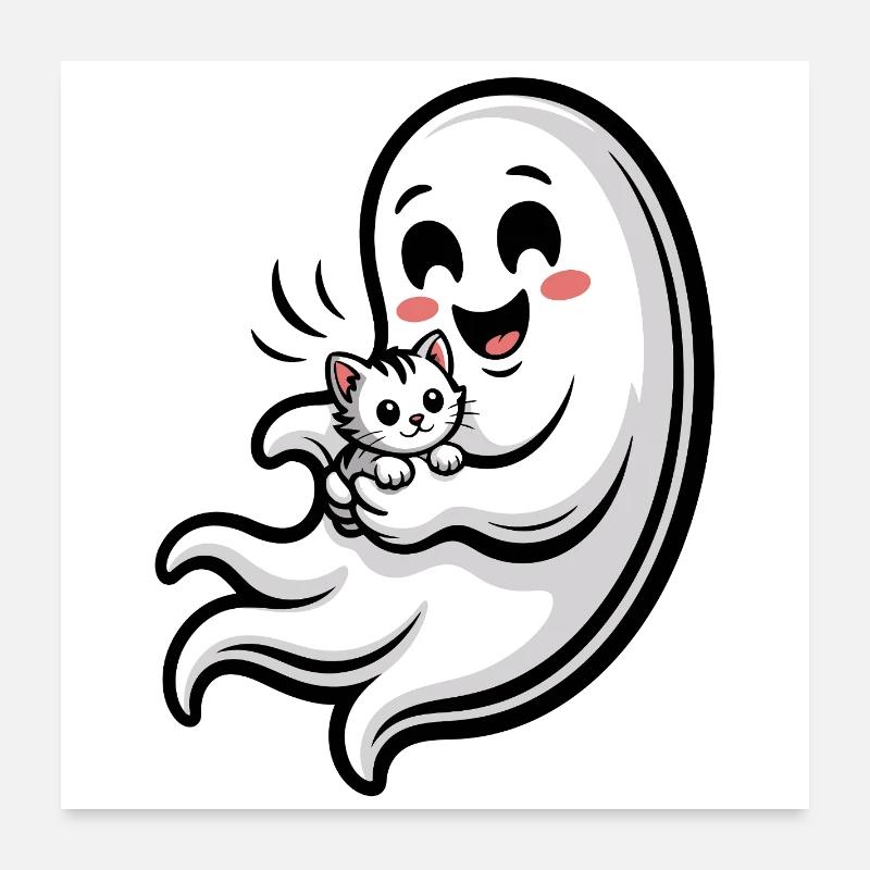 Cuddly Ghost with Cat Poster 24" x 24" (60x60 cm)