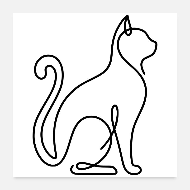 Chat minimaliste en ligne continue Poster 60 x 60 cm
