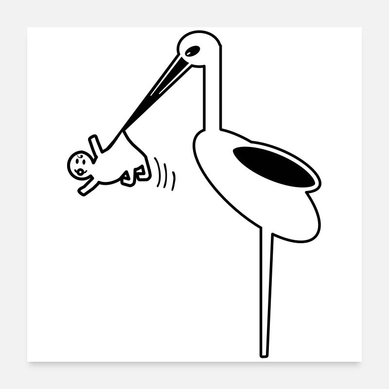 Storch mit Baby Hebamme, Klapperstorch Geburt Poster 60x60 cm