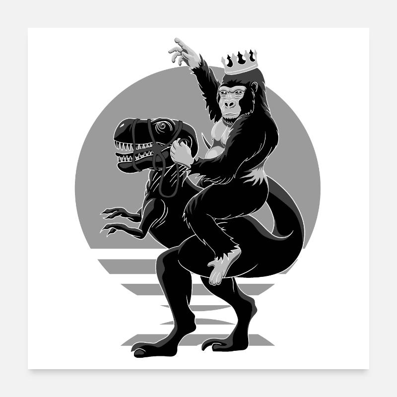Roi Gorille Chevauchant Un T-Rex Comme Napoléon Poster 60 x 60 cm