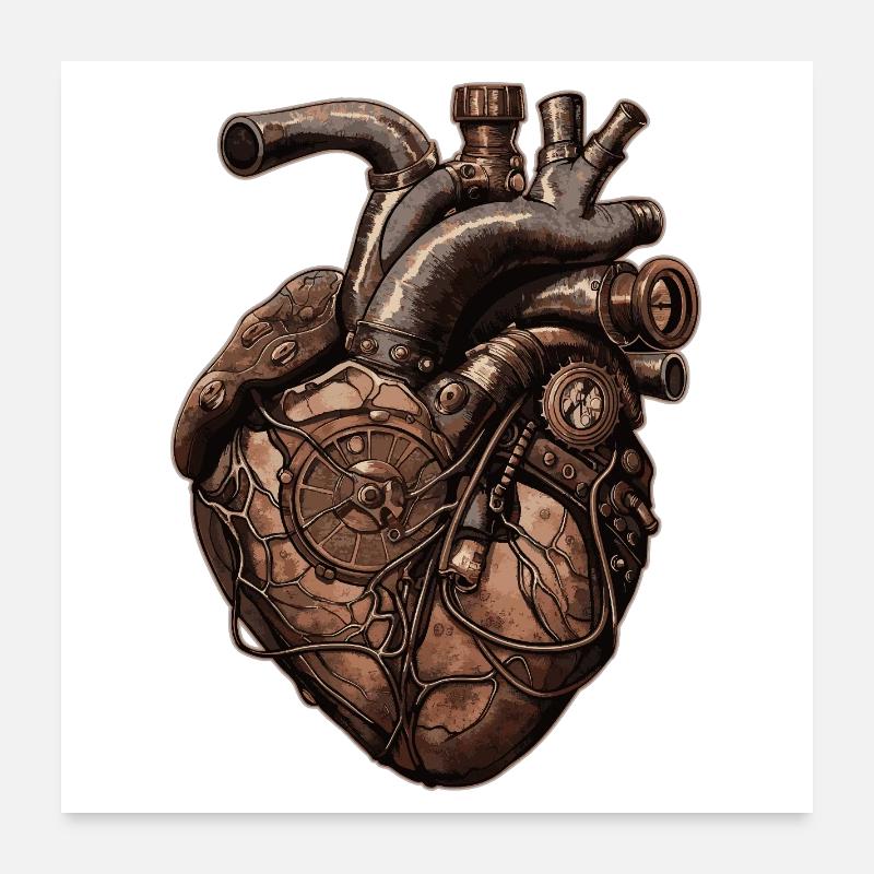 Steampunk Heart Biomechanics Poster 24" x 24" (60x60 cm)