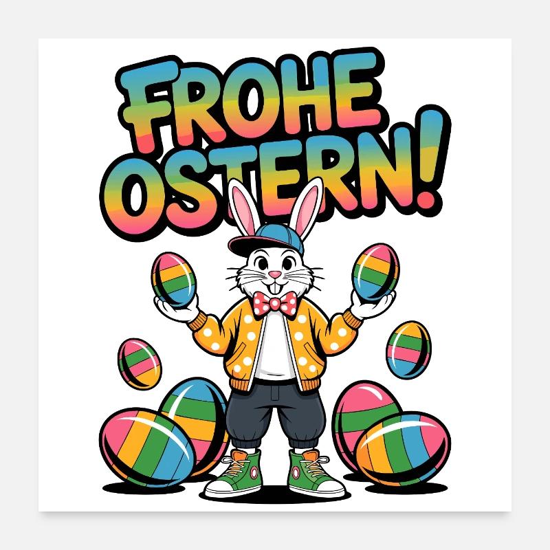 Joyeux Couleurs de Lapins de Pâques Poster 60 x 60 cm