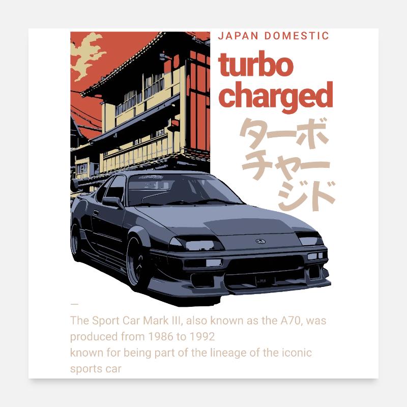 Turboaufgeladener A70 Supra Auto Retro-Grafik Poster 60x60 cm