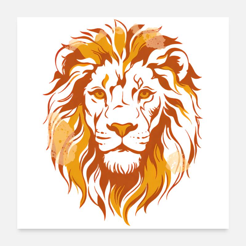 Stilisierter flammender goldener Löwe Poster 60x60 cm