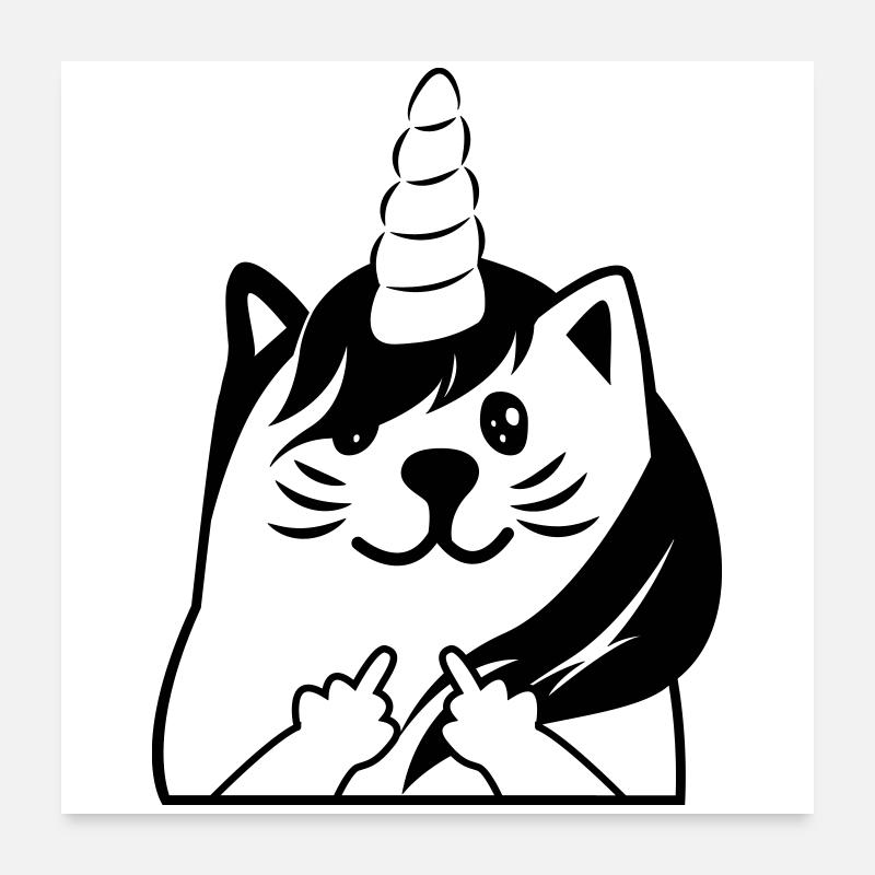 Tu peux me doigt du milieu chat licorne Poster 60 x 60 cm