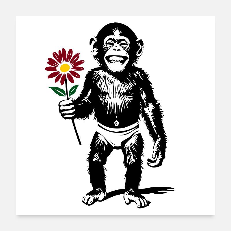 Monkey with Flower Valentine's Gift Poster 24" x 24" (60x60 cm)