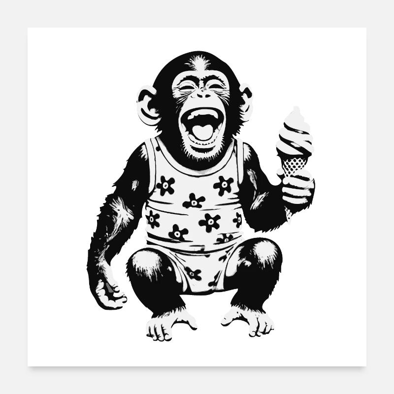 Lachendes Äffchen mit Eis Poster 60x60 cm