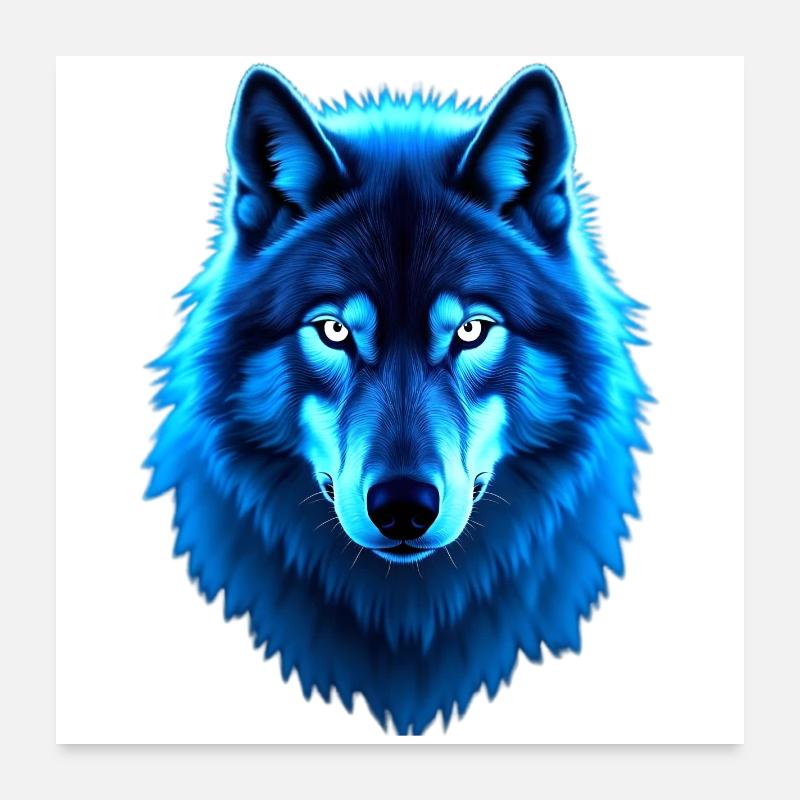 Blaues Wolfsleuchten Poster 60x60 cm