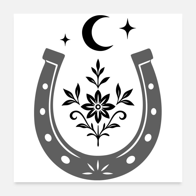 Fer à cheval avec fleur et lune - Lucky Design Poster 60 x 60 cm
