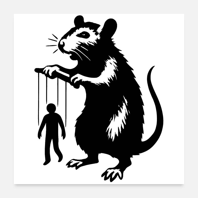 Ratte mit Mensch als Marionette - Poster 60x60 cm - Weiß