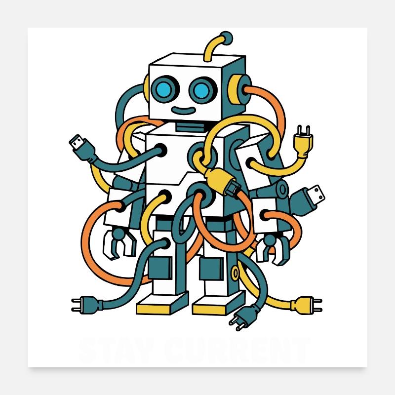 Restez à jour robot câble art Poster 60 x 60 cm
