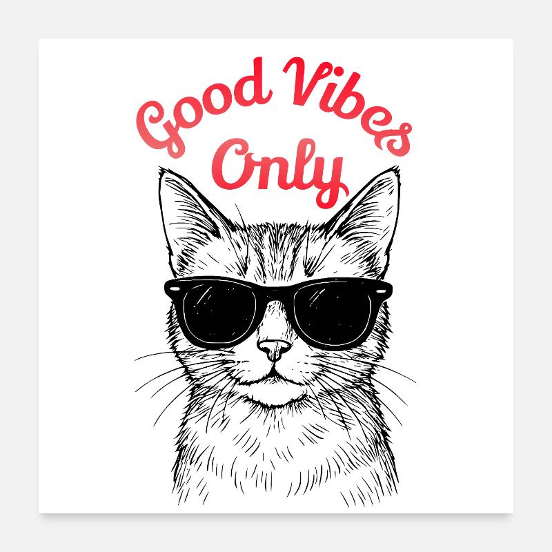 GoodVibesOnly – Cool Cats Illustration Poster 24" x 24" (60x60 cm)