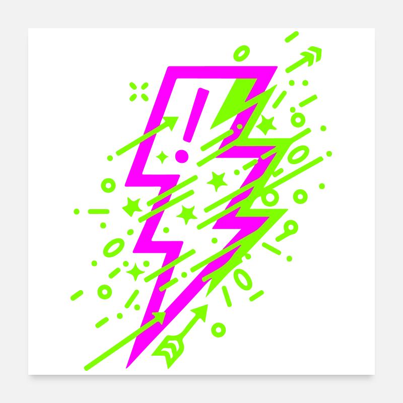 Lebendige kosmische Blitze in Neon Poster 60x60 cm