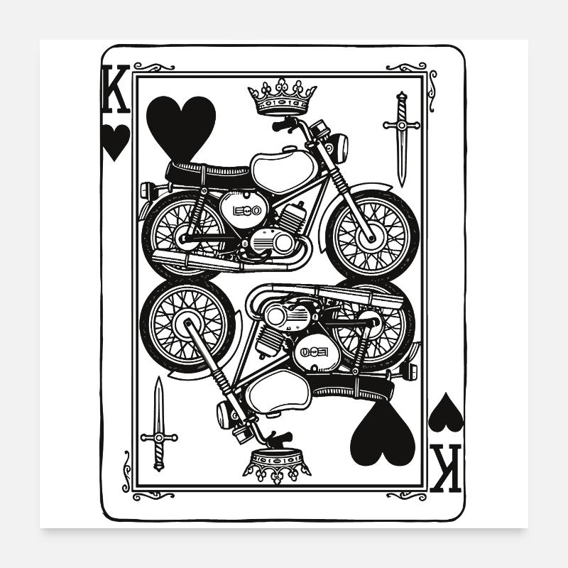 Heart King Motorcycle - Biker Playing Card Gift Poster 24" x 24" (60x60 cm)
