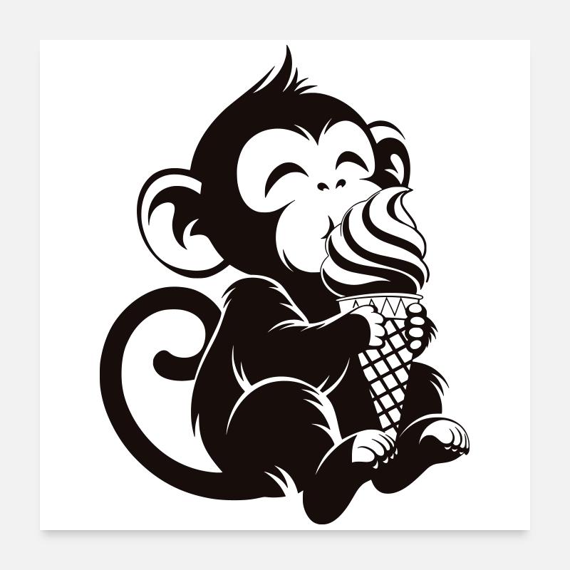 Dessin animé singe mignon avec une glace Poster 60 x 60 cm