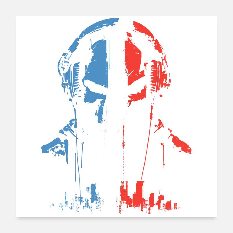Crâne d’écouteur en tricolore Poster 60 x 60 cm