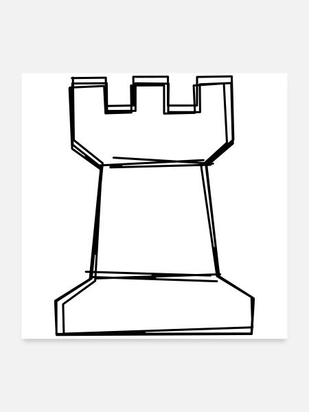 Schachturm handgezeichnet - Poster 60x60 cm - Weiß - Vorne
