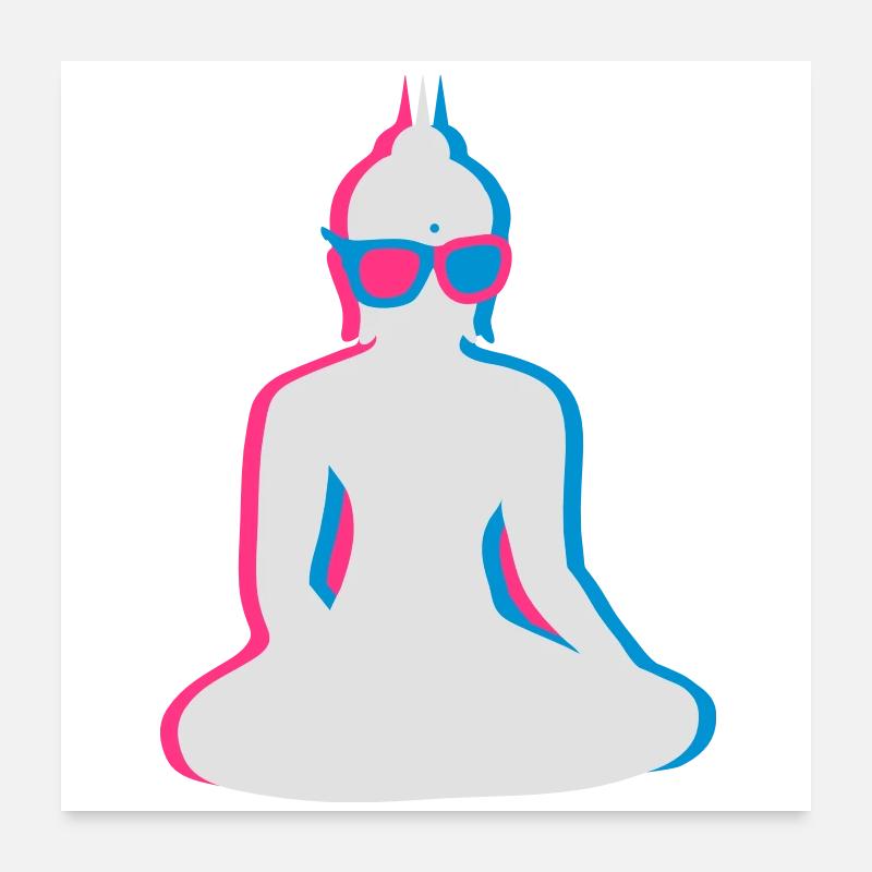 cooler 3D Buddha mit 3D Brille Poster 60x60 cm