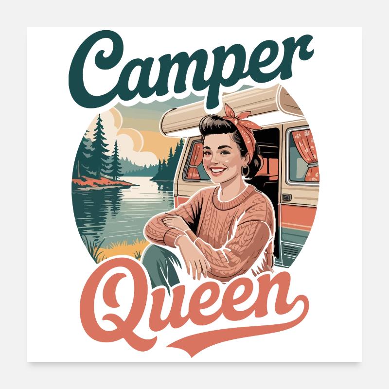Camper Queen Retro Camping Poster 24" x 24" (60x60 cm)