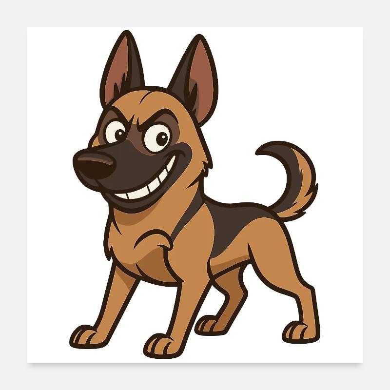 Frecher Malinois Comic Hund Poster 60x60 cm