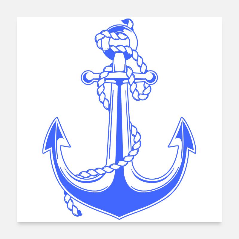Ancre bleue avec illustration de corde Poster 60 x 60 cm
