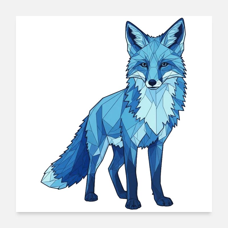 Renard polygone bleu Poster 60 x 60 cm